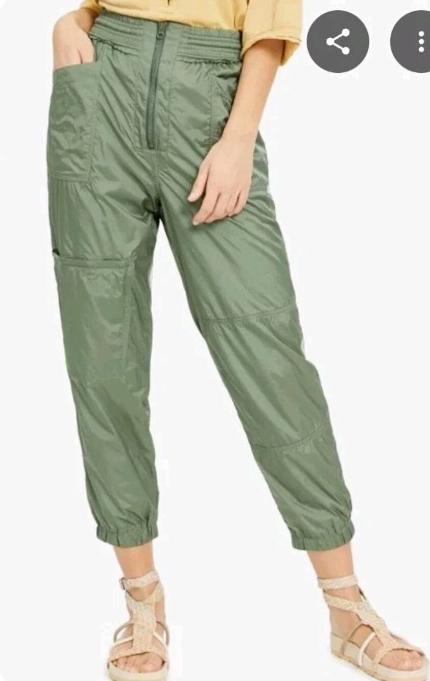 FREE PEOPLE Satin Cargo Jogger Pants Olive S Tell Me About It NEW NWT MSRP $128